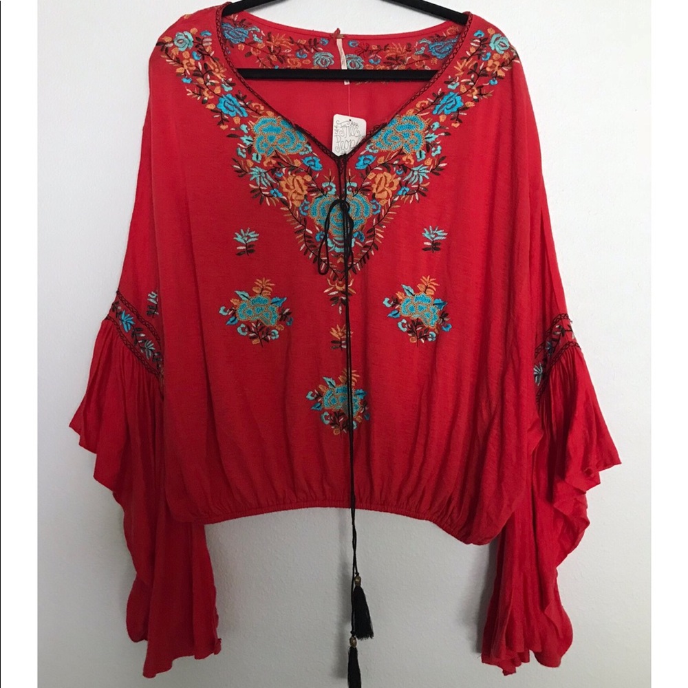 Free People Embroidered Blouse Top Shirt